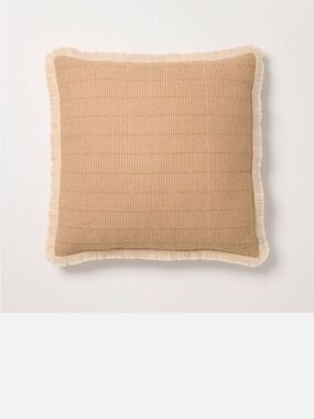 Hearth & Hand Tan Knit Square Pillow with Cream Fringe 24x24